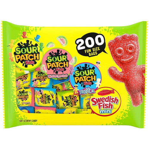 SOUR PATCH KIDS and SWEDISH FISH Candy, Fun Size, 200 pk.