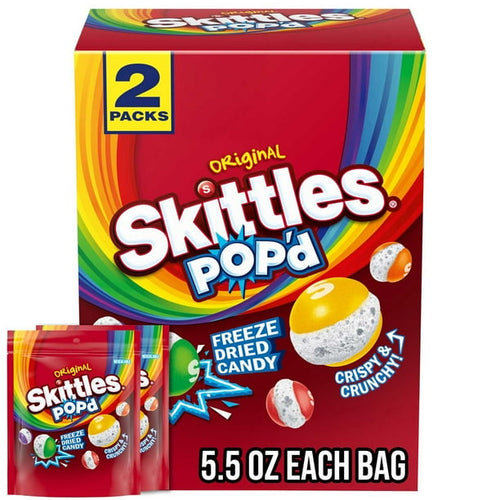Skittles Pop'd Originals Freeze Dried, Resealable Candy, 5.5 oz, 2 pk.
